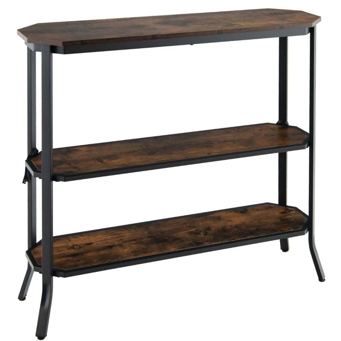 Industrieller 3 stufiger Konsolentisch mit offenen Ablagefächern und Metallrahmen 98 x 28 x 91,5 cm Braun