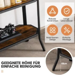 Industrieller 3 stufiger Konsolentisch mit offenen Ablagefächern und Metallrahmen 98 x 28 x 91,5 cm Braun