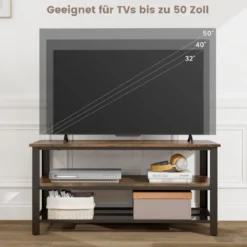 Industrieller TV-Ständer mit 2-stufigen Offenen Lagerregalen & Metallrahmen für TV bis zu 50 Zoll