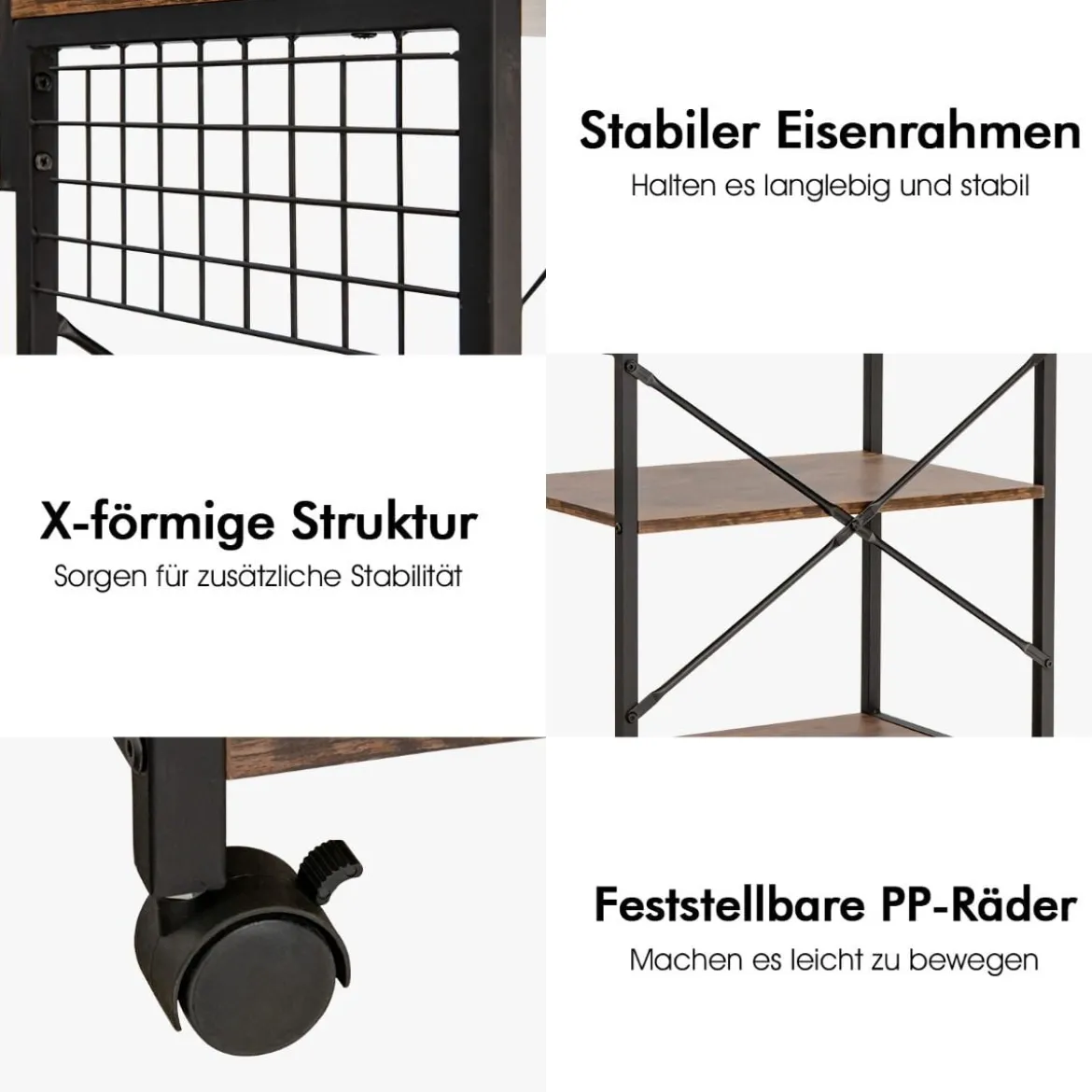 Industrielles Küchenregal 4-Stufiges Lagerregal 60 x 42 x 122 cm Braun