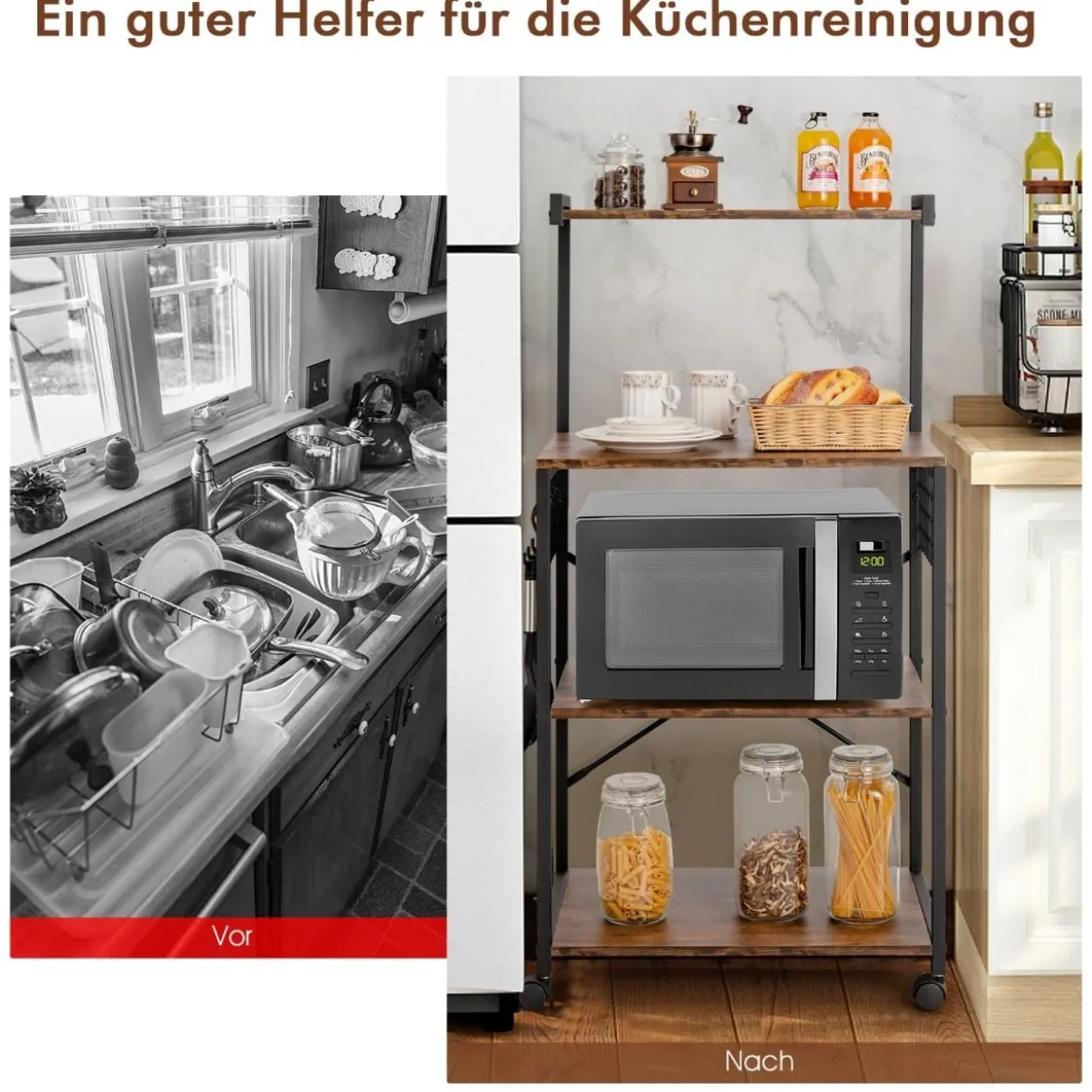 Industrielles Küchenregal 4-Stufiges Lagerregal 60 x 42 x 122 cm Braun