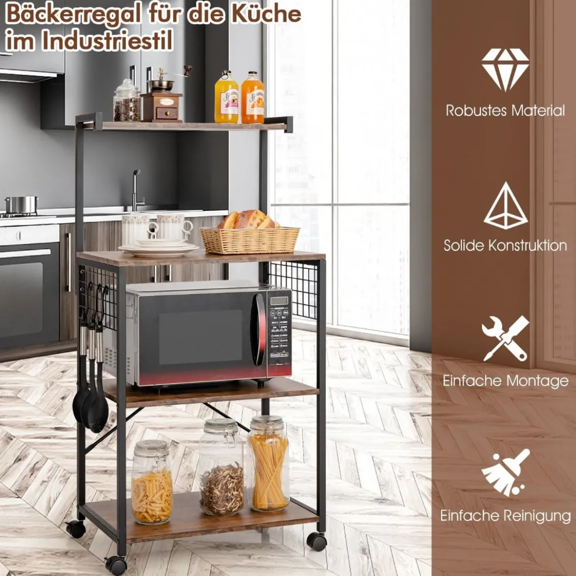 Industrielles Küchenregal 4-Stufiges Lagerregal 60 x 42 x 122 cm Braun