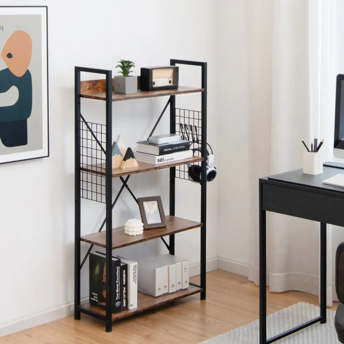 Industrielles 4-stufiges Bücherregal multifunktionales Lagerregal mit Anti-Kipp-Vorrichtung
