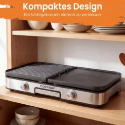 3-in-1 Elektrischer Tischgrill 2000W Elektrogrill mit 2 Separaten Heizzonen 6 Temperatureinstellungen