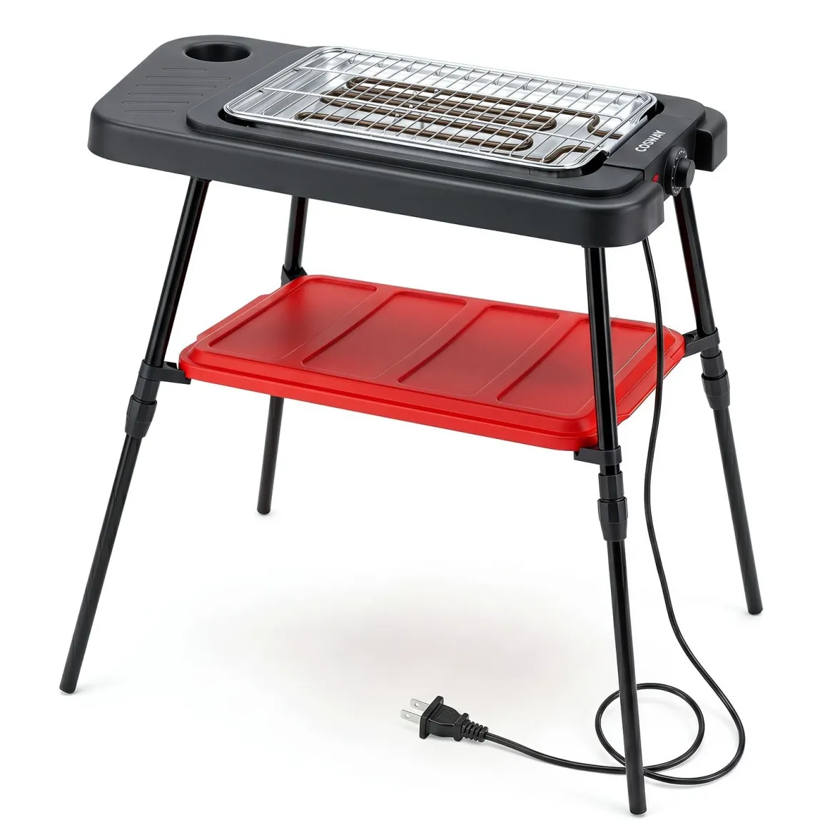 2 in 1 Elektrogrill 2000W Standgrill mit Doppelter Grillplatten & Höhenverstellbarem Ständer