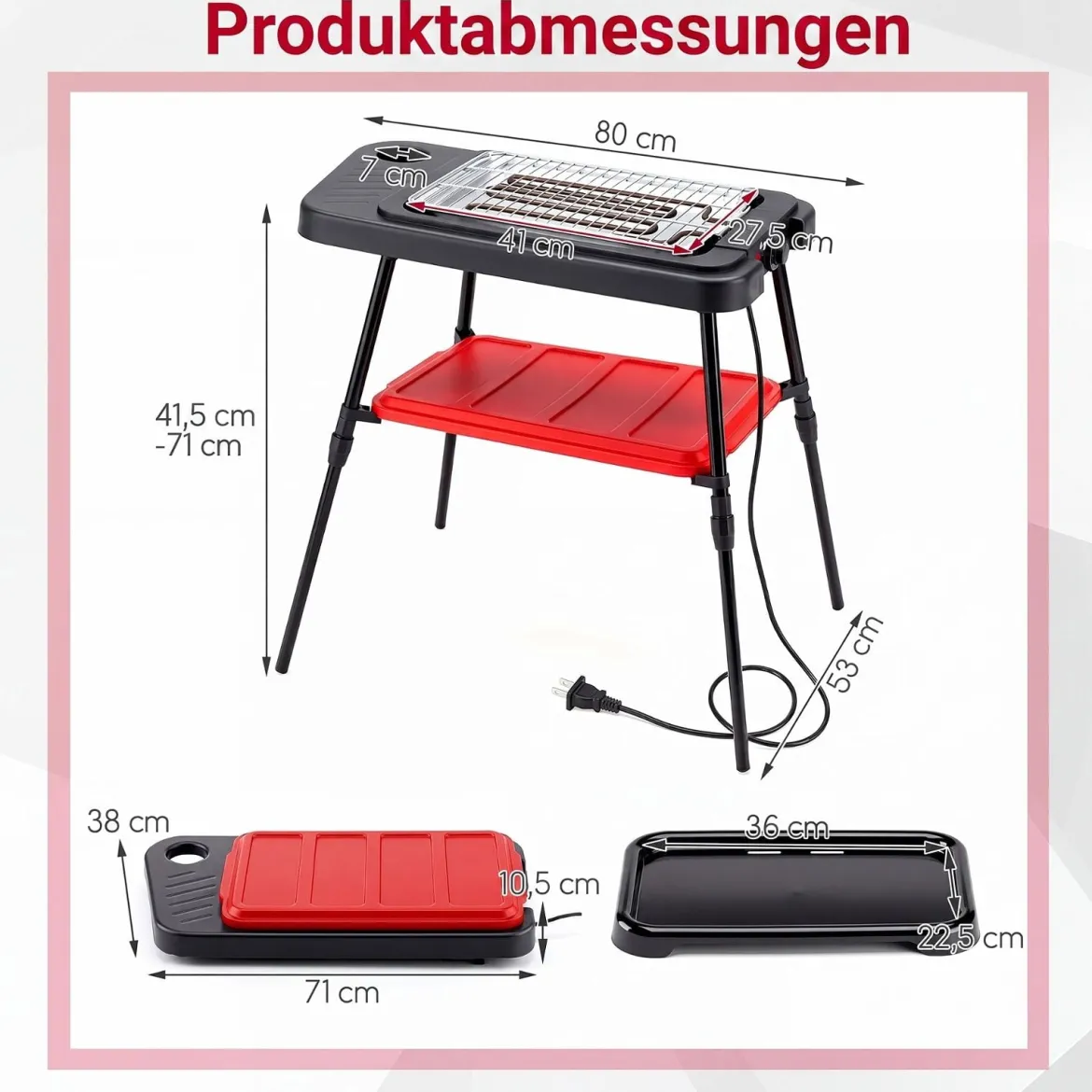 2 in 1 Elektrogrill 2000W Standgrill mit Doppelter Grillplatten & Höhenverstellbarem Ständer