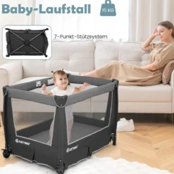 5 in 1 Faltbare Babybett mit Abnehmbarem Stubenwagen & Wickelauflage & Matratze Reisebett Grau
