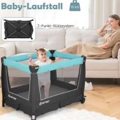 5 in 1 Faltbare Babybett mit Abnehmbarem Stubenwagen & Wickelauflage & Matratze Reisebett Grün