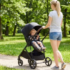 3 in 1 Faltbare Kinderwagen mit Umkehrbarem Sitz & Liegefunktion Reisebuggy Kombikinderwagen Schwarz