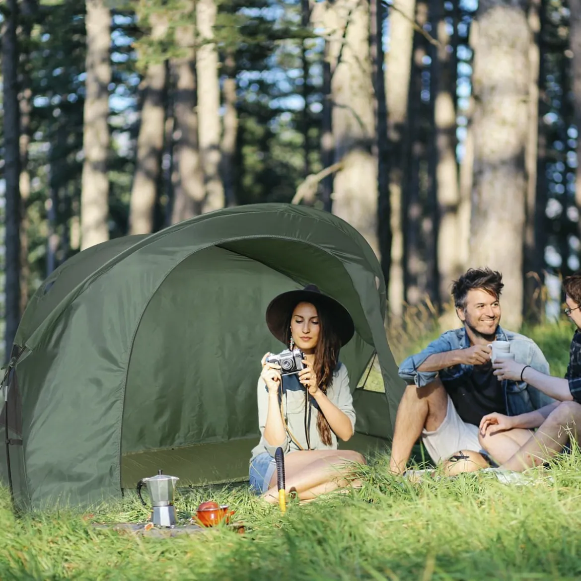 4 in 1faltbares Campingzelt für 1 Person mit Abdeckung und Matratze 200 x 87 x 154 cm Grün