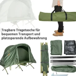 4 in 1faltbares Campingzelt für 1 Person mit Abdeckung und Matratze 200 x 87 x 154 cm Grün
