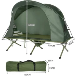4 in 1faltbares Campingzelt für 1 Person mit Abdeckung und Matratze 200 x 87 x 154 cm Grün