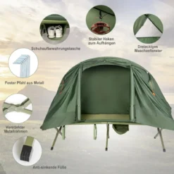 4 in 1faltbares Campingzelt für 1 Person mit Abdeckung und Matratze 200 x 87 x 154 cm Grün