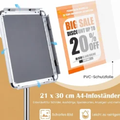 Infoständer A4 81–131 cm Höhenverstellbarer Menükartenhalter Drehbar Plakatständer mit Sockel
