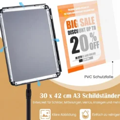 Infoständer A3 87–137 cm Höhenverstellbarer Menükartenhalter Drehbar Plakatständer mit Sockel