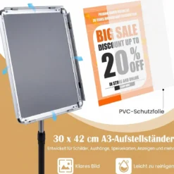 Infoständer A3 87–137 cm Höhenverstellbarer Menükartenhalter Drehbar Plakatständer mit Sockel