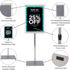 Infoständer A3 2er Set Informationsständer höhenverstellbar Plakatständer Kundenstopper Silber