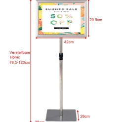 Infoständer A3 Höhenverstellbarer Abnehmbarer Plakatständer Plakat Silber/ Schwarz 42 x 29,5 cm