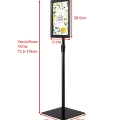 Infoständer DIN A4 Höhenverstellbarer Abnehmbarer Plakatständer Plakat Silber/Schwarz 33 x 24 cm