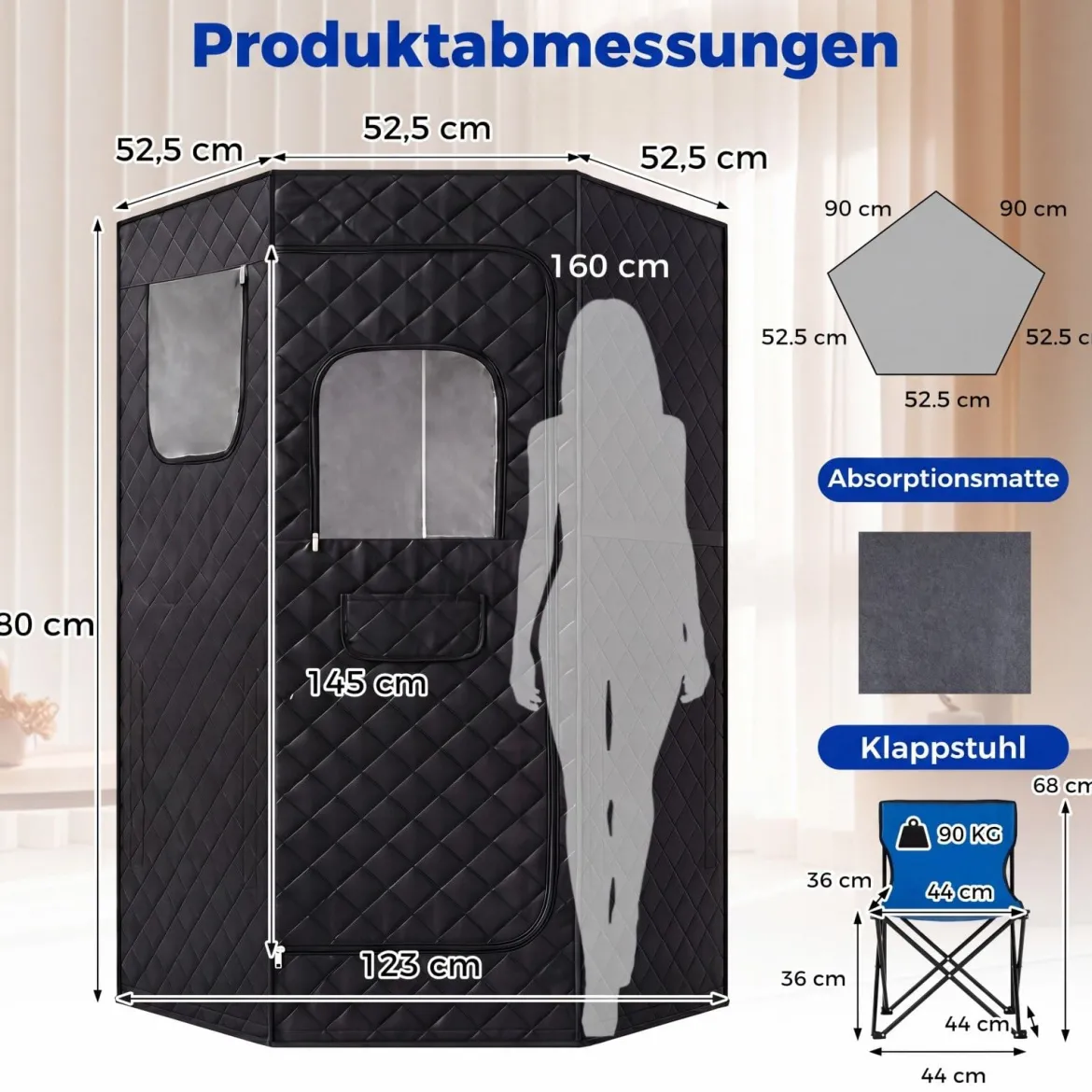 Infrarotsauna Klappbar Saunazelt mit Carbonfaser-Heizung Heimsauna mit Fernbedienung