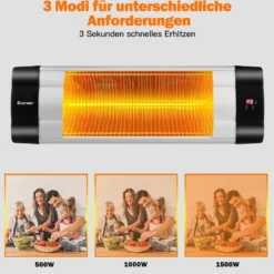 Infrarot-Wandheizung elektrische Terrassenheizung mit Fernbedienung 61 x 18,5 x 9 cm