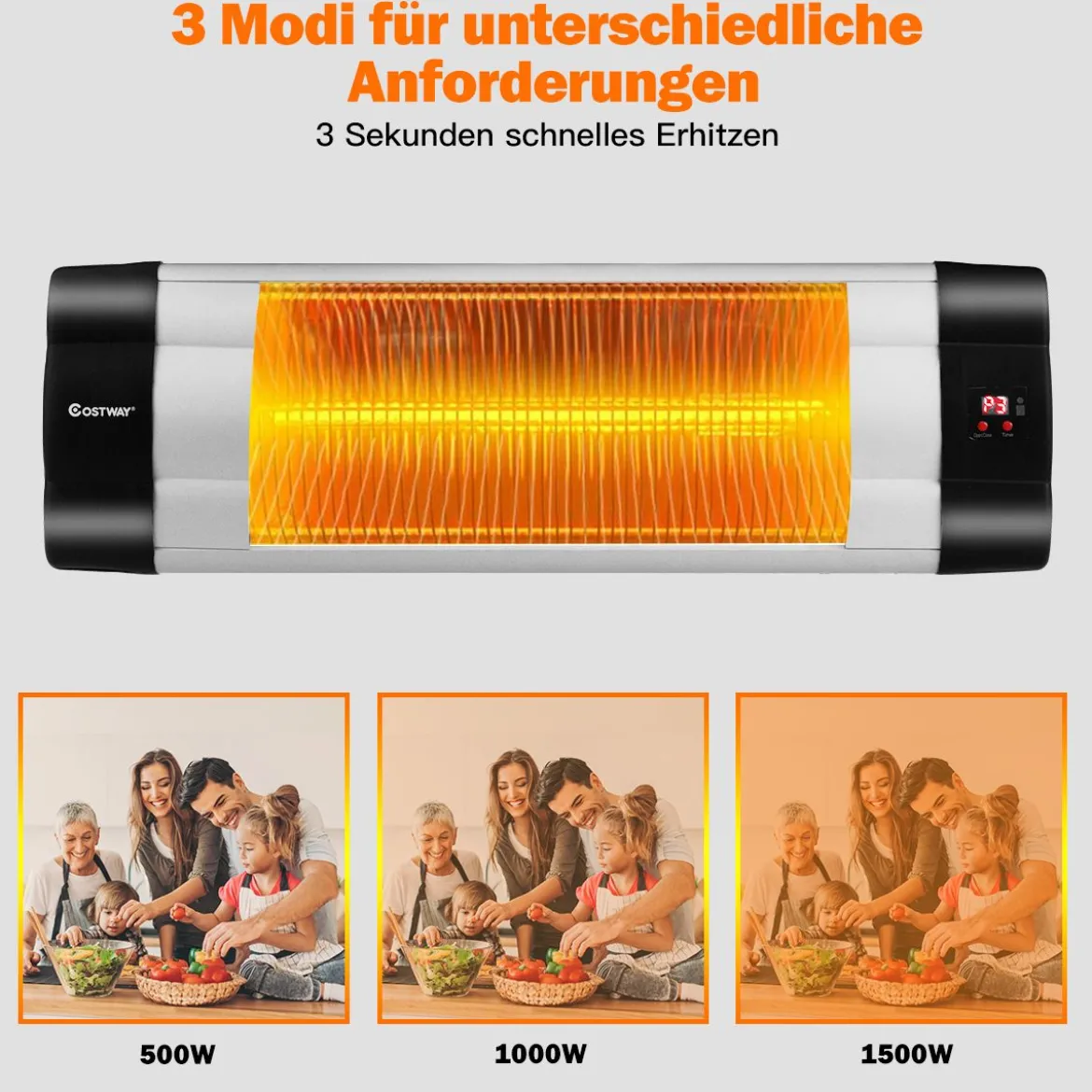 Infrarot-Wandheizung elektrische Terrassenheizung mit Fernbedienung 61 x 18,5 x 9 cm