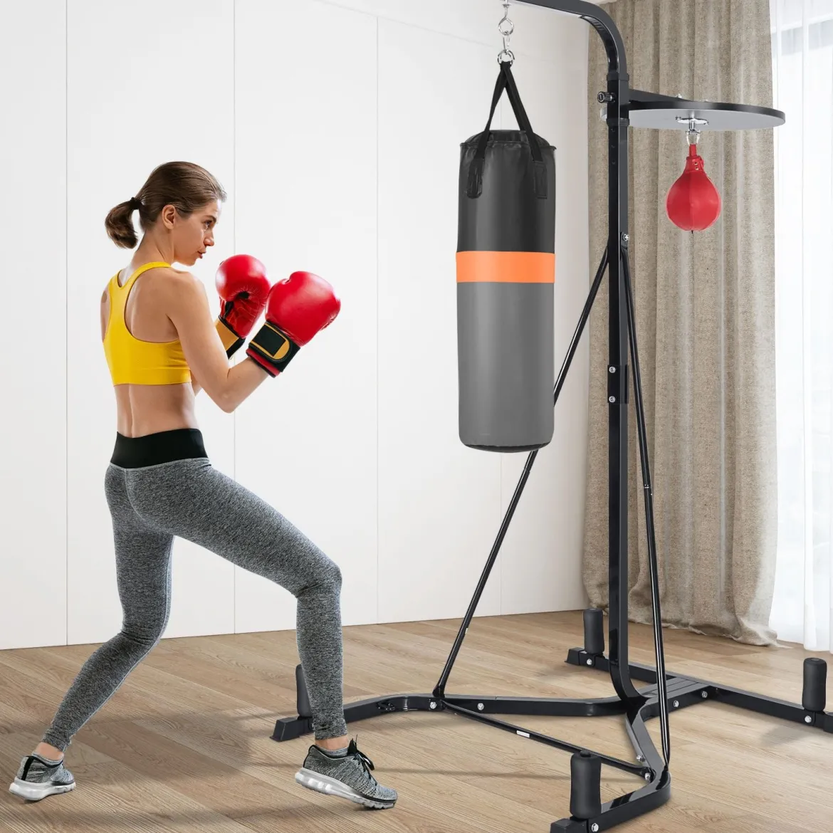 2 in 1 Freistehender Boxsackständer mit Boxsack & Höhenverstellbarem Speedball Boxsackhalterung