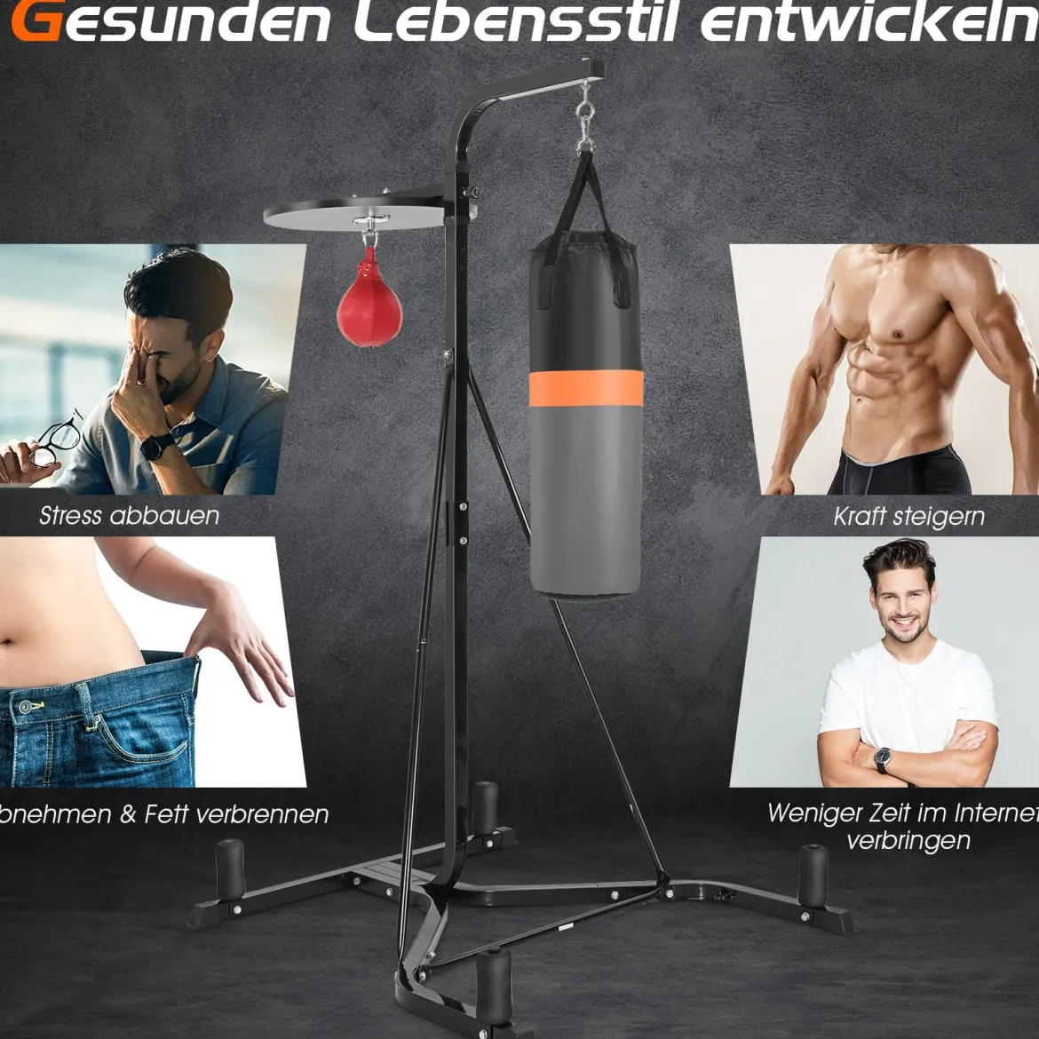 2 in 1 Freistehender Boxsackständer mit Boxsack & Höhenverstellbarem Speedball Boxsackhalterung