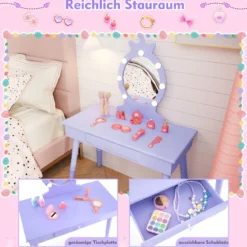 2 in 1 Frisiertisch Prinzessin mit Abnehmbarem Spiegel & Schublade Kinder Schminktisch