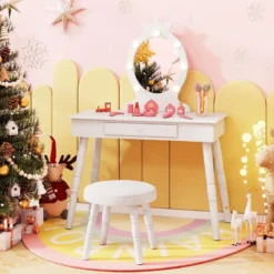 2 in 1 Frisiertisch Prinzessin mit Abnehmbarem Spiegel & Schublade Kinder Schminktisch