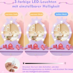 2 in 1 Frisiertisch Prinzessin mit Abnehmbarem Spiegel & Schublade Kinder Schminktisch