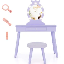 2 in 1 Frisiertisch Prinzessin mit Abnehmbarem Spiegel & Schublade Kinder Schminktisch