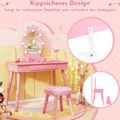 2 in 1 Frisiertisch Prinzessin mit Abnehmbarem Spiegel & Schublade Kinder Schminktisch