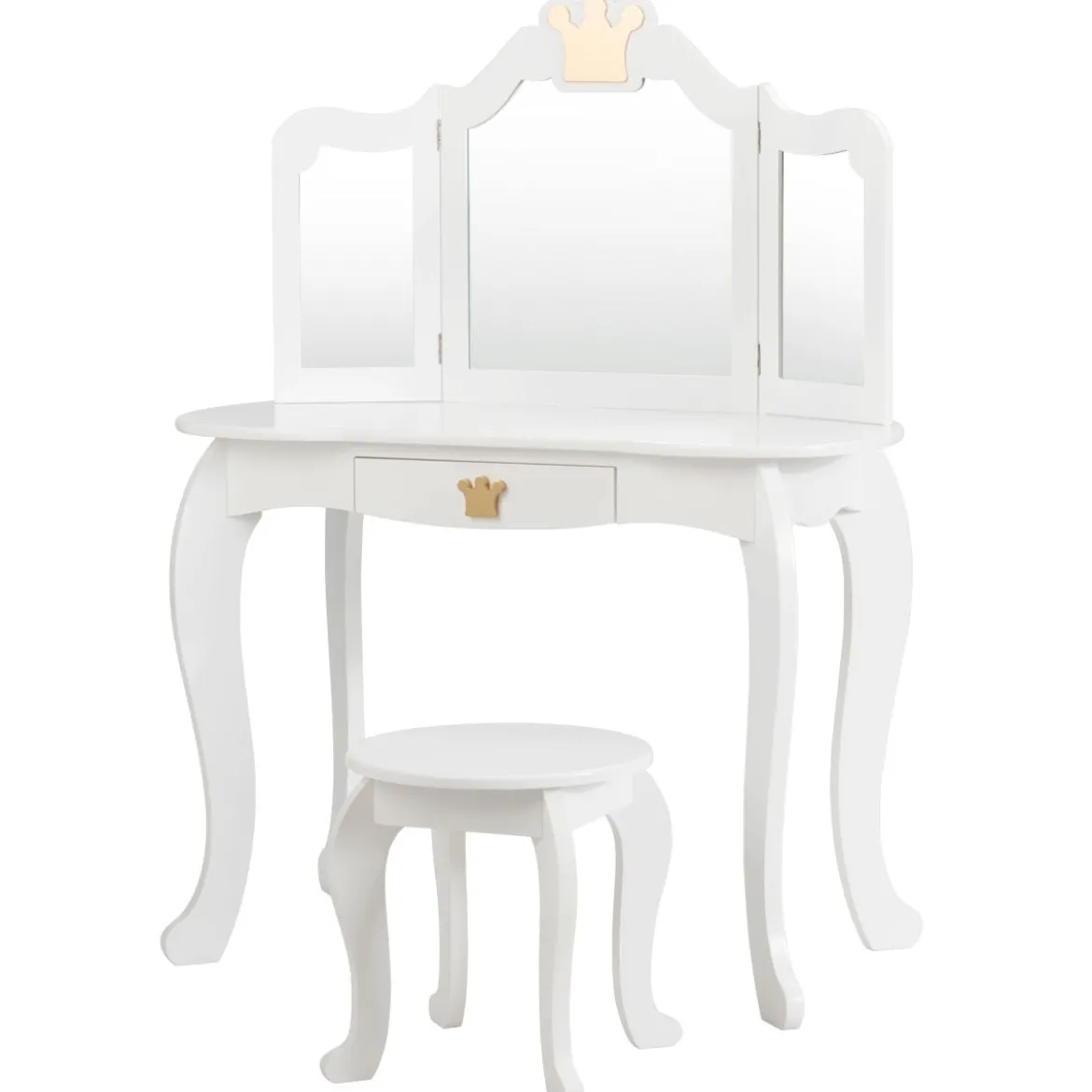 2 in 1 Frisiertisch Set Kinder Schminktisch Mädchen Frisiertisch Holz Spiegeltisch Weiß 80x42x105cm