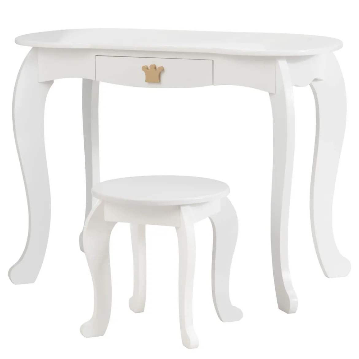 2 in 1 Frisiertisch Set Kinder Schminktisch Mädchen Frisiertisch Holz Spiegeltisch Weiß 80x42x105cm