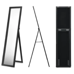 2 in 1 Ganzkörper-Spiegel Ganzkörperspiegel mit Holzrahmen 37 x 155 cm schwarz