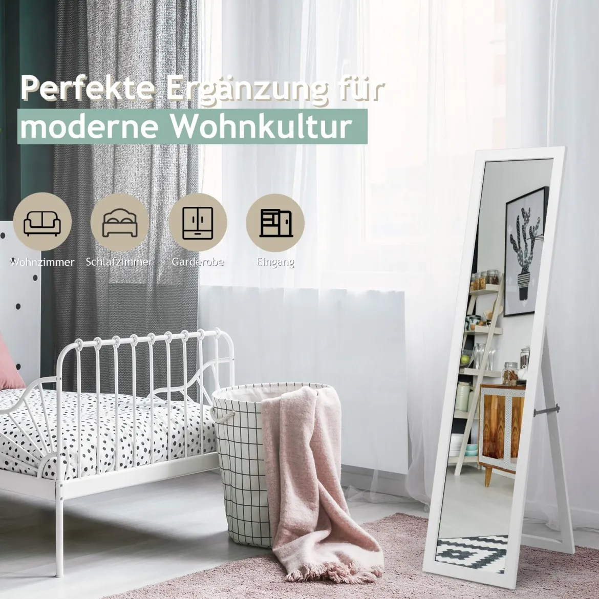 2 in 1 Ganzkörper-Spiegel Ganzkörperspiegel mit Holzrahmen 37 x 155 cm Weiß