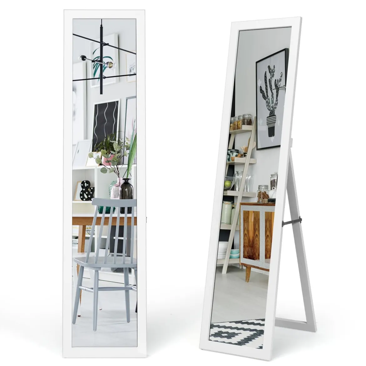 2 in 1 Ganzkörper-Spiegel Ganzkörperspiegel mit Holzrahmen 37 x 155 cm Weiß