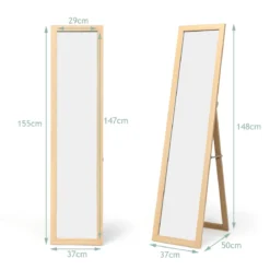 2 in 1 Ganzkörperspiegel Standspiegel und Wandspiegel mit Holzrahmen 37 x 155 cm Natur