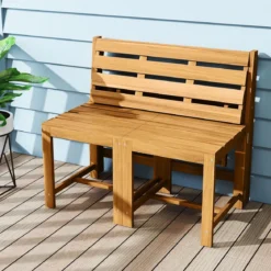 2 in 1 Gartenbank aus Akazienholz Gartentisch mit Sitzbank 2-Sitzer Holzbank Sitzgruppe für Terrasse