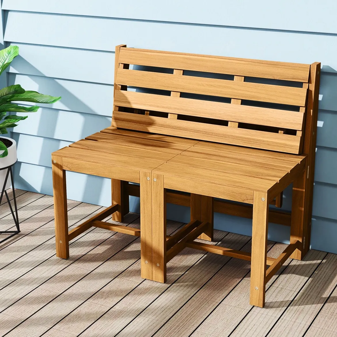 2 in 1 Gartenbank aus Akazienholz Gartentisch mit Sitzbank 2-Sitzer Holzbank Sitzgruppe für Terrasse