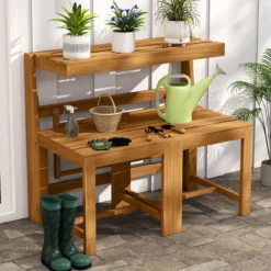 2 in 1 Gartenbank aus Akazienholz Gartentisch mit Sitzbank 2-Sitzer Holzbank Sitzgruppe für Terrasse