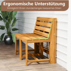 2 in 1 Gartenbank aus Akazienholz Gartentisch mit Sitzbank 2-Sitzer Holzbank Sitzgruppe für Terrasse