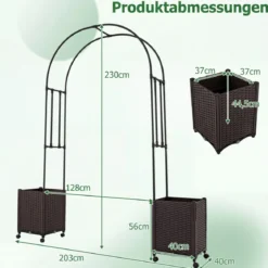 2 in 1 Gartenbogen 230 cm Rosenbogen mit 2 Selbstbewässerungs-Pflanzkästen