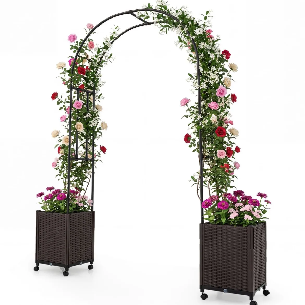 2 in 1 Gartenbogen 230 cm Rosenbogen mit 2 Selbstbewässerungs-Pflanzkästen