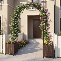 2 in 1 Gartenbogen 230 cm Rosenbogen mit 2 Selbstbewässerungs-Pflanzkästen