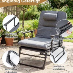 3 in 1 Gartenliege mit Kopfstütze & Verstellbarer Rückenlehne Klappbare Sonnenliege 185 x 60,5 x 38 cm