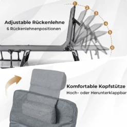 3 in 1 Gartenliege mit Kopfstütze & Verstellbarer Rückenlehne Klappbare Sonnenliege 185 x 60,5 x 38 cm