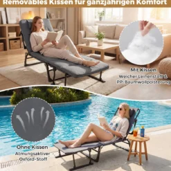 3 in 1 Gartenliege mit Kopfstütze & Verstellbarer Rückenlehne Klappbare Sonnenliege 185 x 60,5 x 38 cm