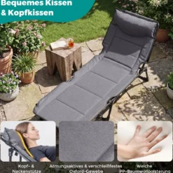 3 in 1 Gartenliege mit Kopfstütze & Verstellbarer Rückenlehne Klappbare Sonnenliege 180 x 67,5 x 37 cm